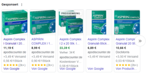Gesponserte Angebote Aspirin Complex in der Google Suche