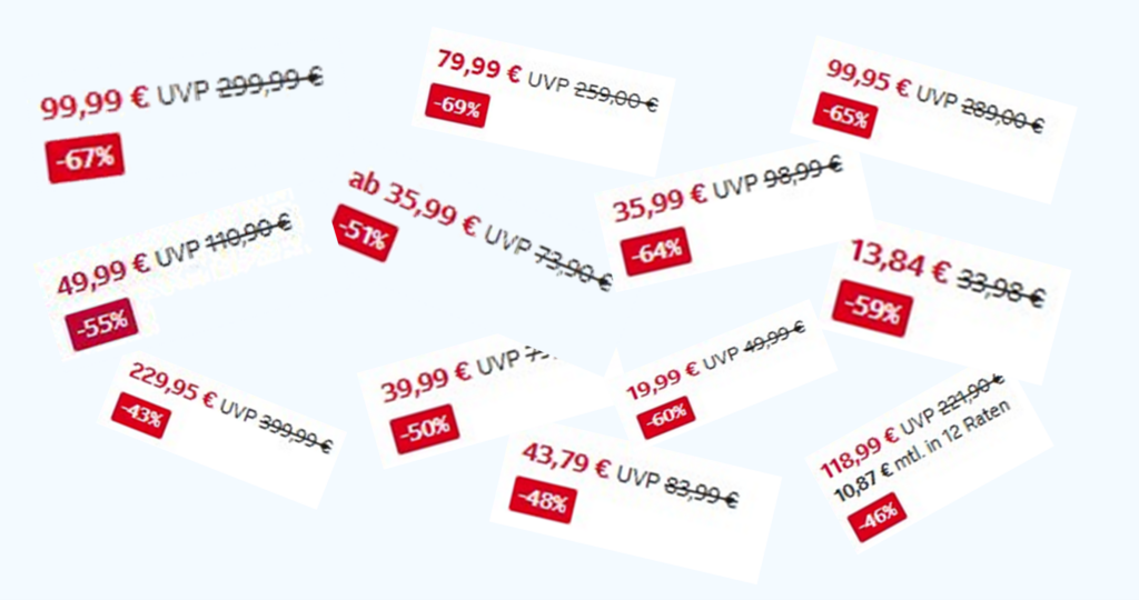 UVP-Preiswerbung bei otto.de mit angeblichen Nachlässen zwischen 40 und 70 Prozent